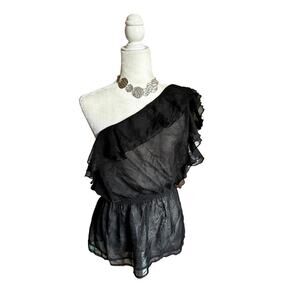 🍁 BUNDLE ONLY - 5/$15 Myth Sheer One Shoulder Ruffle Blouse, Junior's Size large
